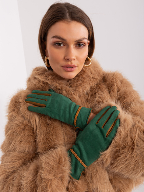 Hurtownia Ciemnozielone eleganckie rękawiczki damskie