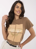 Hellbraunes Damen-T-Shirt aus Baumwolle.