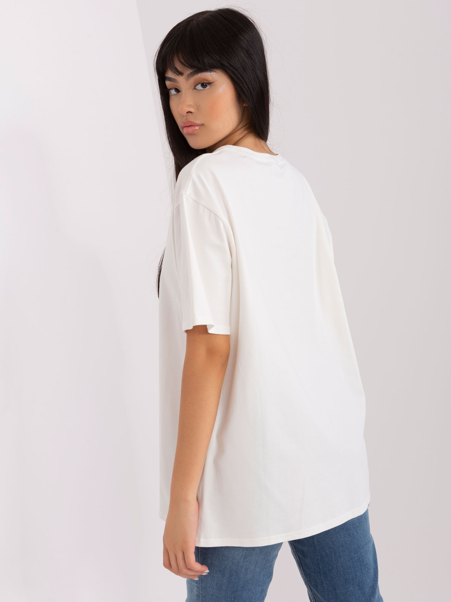 Ecru bawełniany t-shirt z nadrukiem