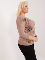 Hurt Ciemnobeżowa bluzka plus size z rękawem 3/4