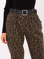 Khaki women's pants with a belt.