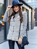 Beżowa kamizelka futrzana z kapturem Foggia OCH BELLA