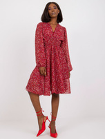 Bordowa sukienka midi z printami ZULUNA