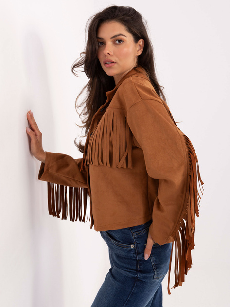 Camelowa zamszowa kurtka w stylu country