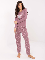 Brudnoróżowa dwuczęściowa piżama z nadrukiem 