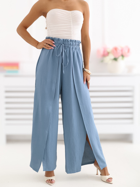 Ciemnoniebieskie spodnie wide leg z rozcięciami