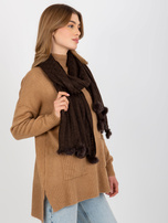 Hurt Ciemnobrązowy ażurowy szal damski z pomponami