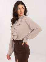 Beżowa damska koszula z ozdobnymi guzikami