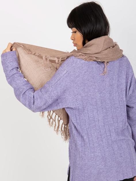 Hurtownia Ciemnobeżowy długi szal damski z frędzlami