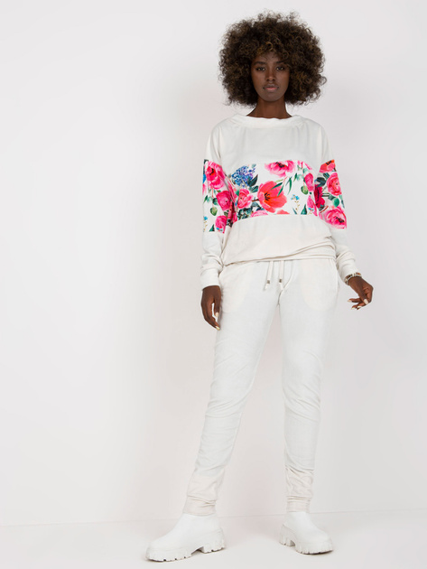 Hurt Biały dwuczęściowy komplet welurowy z nadrukiem RUE PARIS