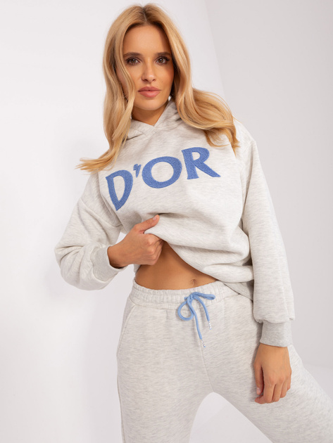 Hurtownia Jasnoszary melanżowy komplet dresowy z bluzą z kapturem