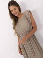 Dark beige midi dress with slits.