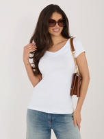 Biała bluzka basic z dekoltem na plecach RUE PARIS 