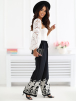 Czarne szerokie spodnie boho z haftem 