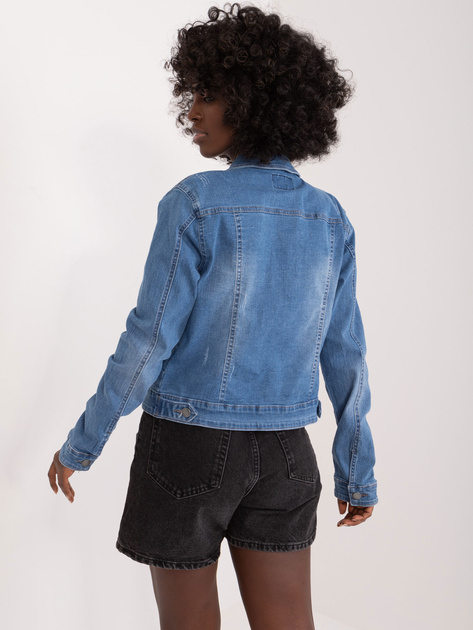 Hurtownia Niebieska kurtka jeansowa z przetarciami