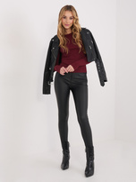 Bordowa damska bluzka basic z długim rękawem