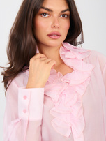 Jasnoróżowa rozpinana koszula z żabotem