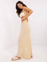 Hurtownia Beżowe szerokie spodnie na lato OCH BELLA