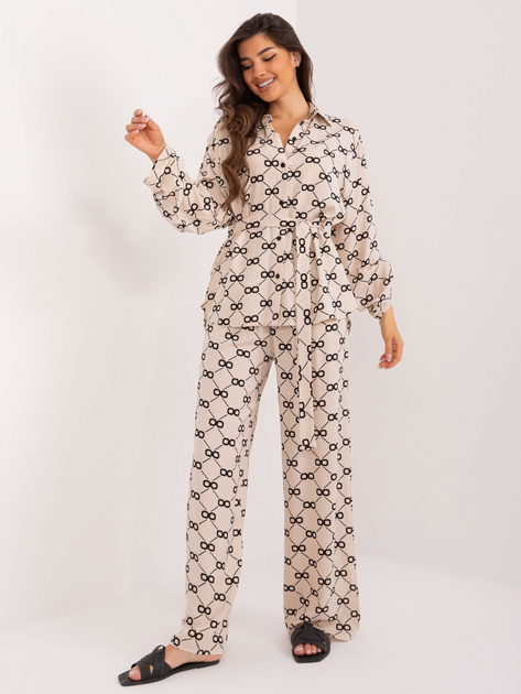 Hurt Jasnobeżowy damski komplet letni z koszulą