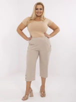 Beżowe spodnie 3/4 plus size z gumką w pasie