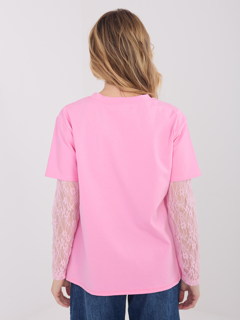Różowa bawełniana bluzka z koronką