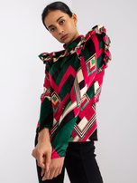 Zielono-różowa wzorzysta bluzka z weluru Annabel