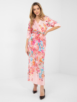 Jasnoróżowa satynowa sukienka w kwiaty  