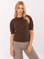 Brązowy damski sweter z krótkim rękawem