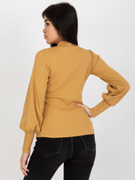 Hurt Jasnocamelowa damska bluzka basic w prążek RUE PARIS