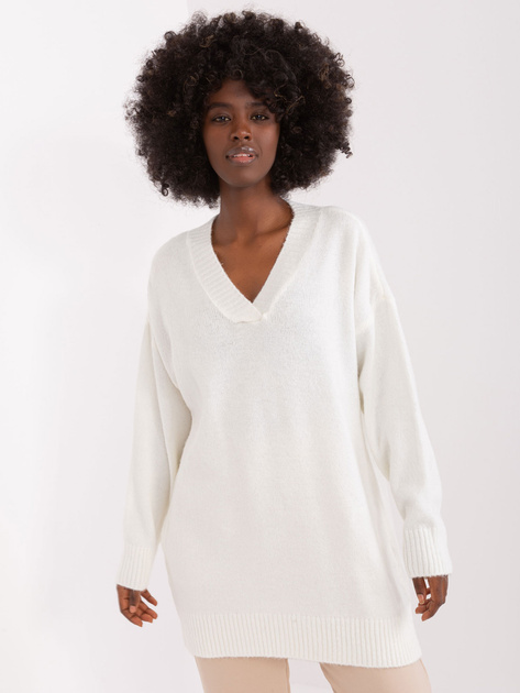 Hurt Ecru gładki sweter klasyczny z dekoltem V