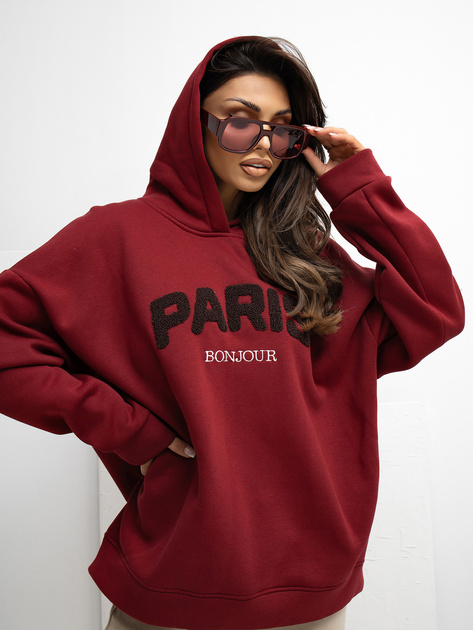 Bordowa dresowa bluza z kapturem RUE PARIS