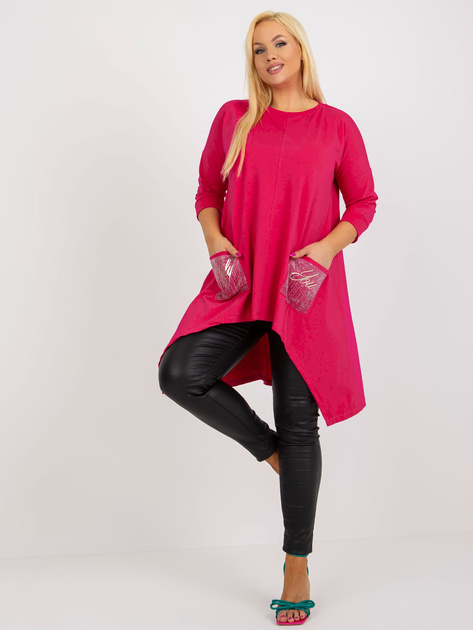 Hurt Fuksjowa długa bluzka plus size z kieszeniami
