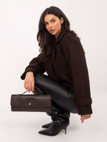 Czekoladowy płaszcz z paskami na rękawach RUE PARIS 