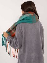 Hurt Zielono-pomarańczowy damski szal z frędzlami