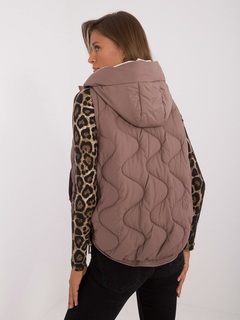 Hurtownia Brązowa kamizelka pikowana z kapturem