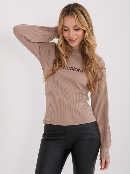 Ciemnobeżowa bluzka z bufiastym rękawem RUE PARIS 