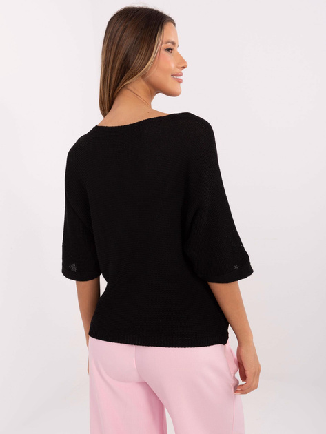 Hurt Czarny damski sweter oversize z dekoltem V