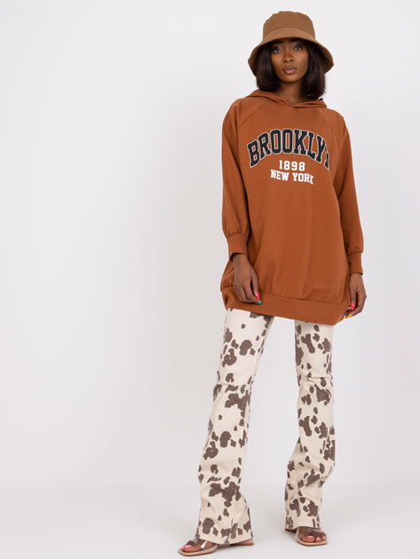 Jasnobrązowa długa bluza dresowa z kapturem Roxane