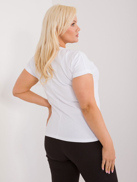 Hurt Biały damski t-shirt plus size z napisem i aplikacją
