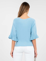 Pastelowy niebieski damski sweter z rękawem 3/4 