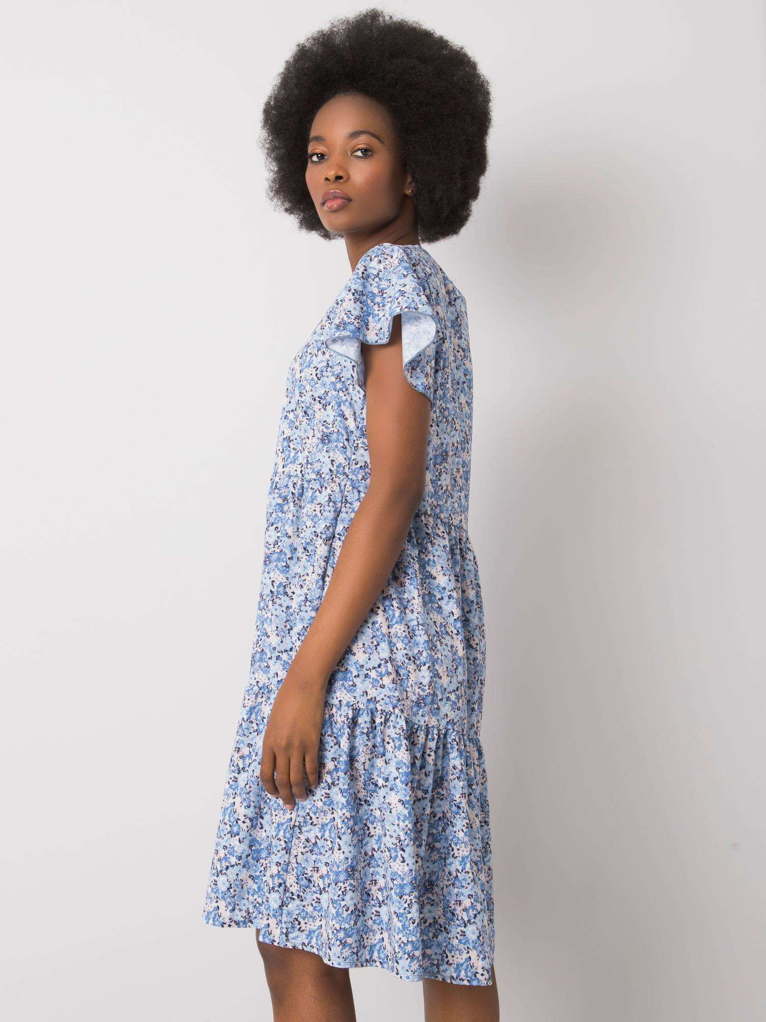 Blaues Kleid mit Rüsche Genevieve RUE PARIS.