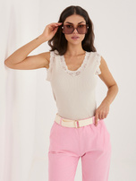 Jasnobeżowy prążkowany top bez rękawów  