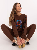 Hurt Brązowy casualowy komplet z bluzą oversize