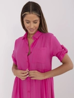 Fuksjowa rozkloszowana sukienka z kieszenią