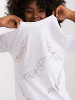 Hurtownia Biały bawełniany t-shirt z aplikacjami