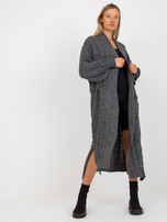 Hurtownia Ciemnoszary maxi kardigan z kieszeniami RUE PARIS 