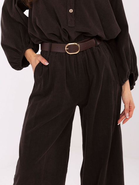 Czekoladowe sztruksowe spodnie z gumką w pasie