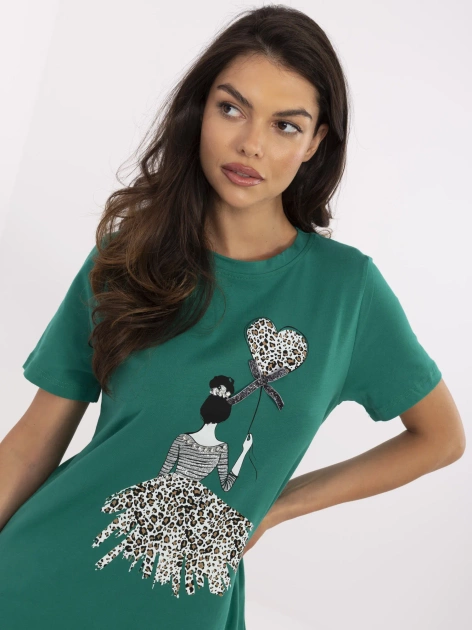 Zielona asymetryczna bluzka z nadrukiem