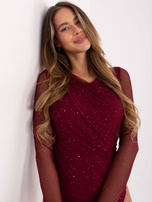 Bordowe eleganckie body z drapowaniem