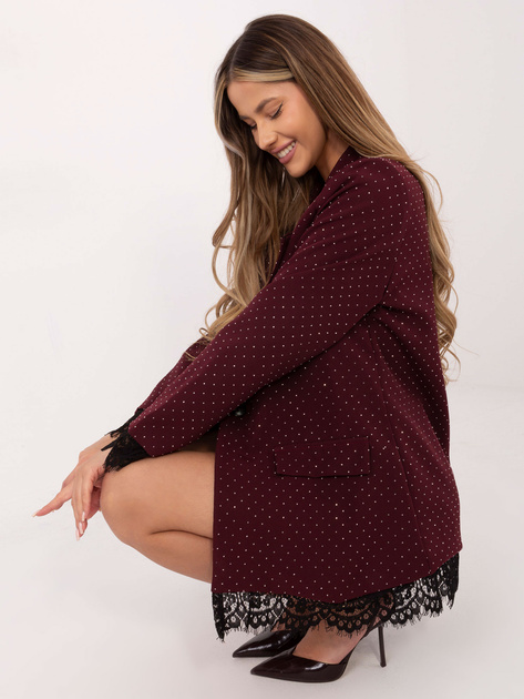 Burgundowa elegancka marynarka z koronką 